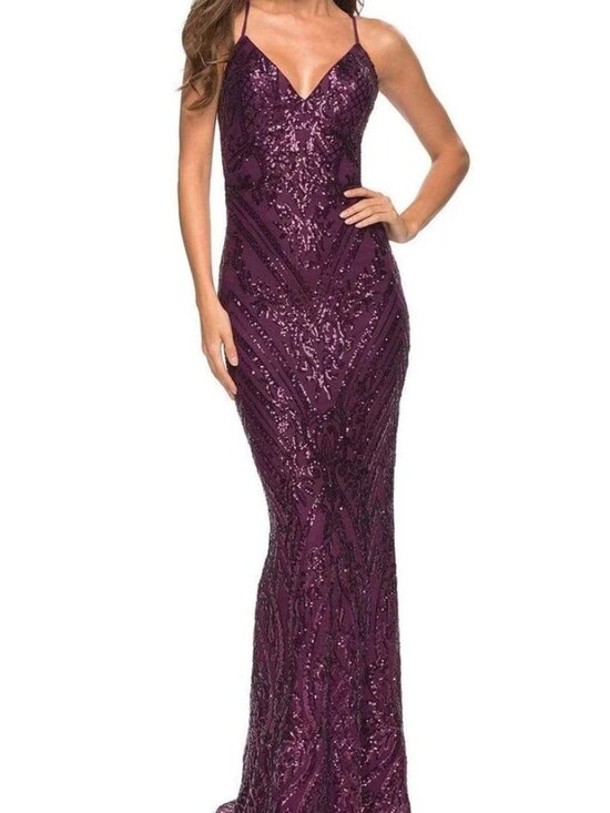 Jovani Dresses & Skirts - NWT La Femme 30496 Sequin-Ornate Backless Prom Dress Dark Berry size 8